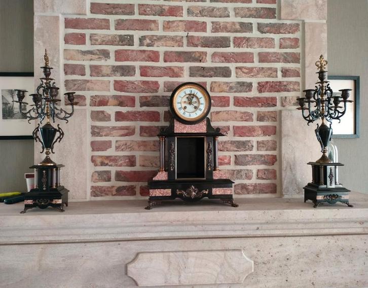 Antieke 3-delige schouwgarnituur in marmer, Antiek en Kunst, Antiek | Klokken, Ophalen