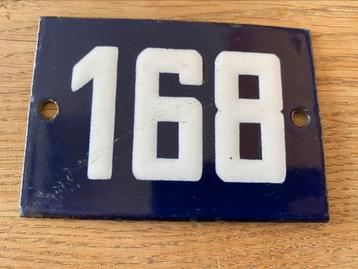Emaille borsdje huisnummer #168 beschikbaar voor biedingen