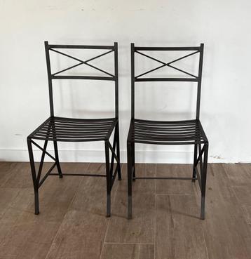2 x chaise robuste, chaise de jardin, fer forgé métal bronze