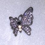 broche vintage vlinder met paarse en opaal kristalletjes, Bijoux, Sacs & Beauté, Broches, Moins de 4 cm, Autres matériaux, Avec strass