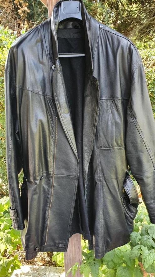 VESTE EN CUIR SOUPLE VINTAGE NOIR AVEC DOUBLURE AMOVIBLE, Kleding | Heren, Jassen | Winter, Gedragen, Maat 56/58 (XL), Zwart, Ophalen of Verzenden