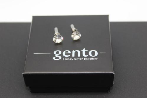 Gento Oorstekers gerhodineerd 925 zilver met Zirconia 8 mm, Handtassen en Accessoires, Oorbellen, Nieuw, Knopjes of Stekers, Zilver