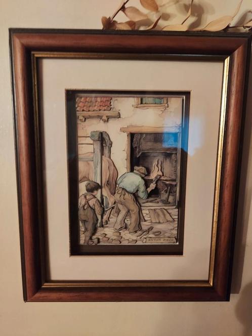 Set van 3 originele Anton Pieck prenten in lijst, Antiek en Kunst, Kunst | Tekeningen en Fotografie, Ophalen of Verzenden