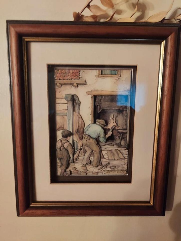 Set van 3 originele Anton Pieck prenten in lijst, Antiek en Kunst, Kunst | Tekeningen en Fotografie, Ophalen of Verzenden