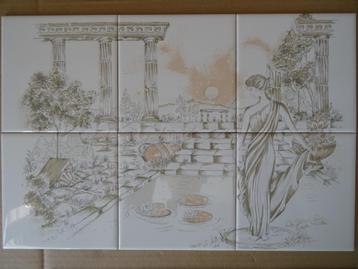 Curiosa tegeltableau met Grieks of Romeins tafereel vintage beschikbaar voor biedingen