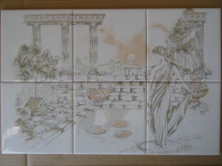 Curiosa tegeltableau met Grieks of Romeins tafereel vintage, Antiek en Kunst, Curiosa en Brocante, Ophalen of Verzenden