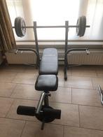 Bench met gewichten en halters, Sport en Fitness, Ophalen, Zo goed als nieuw