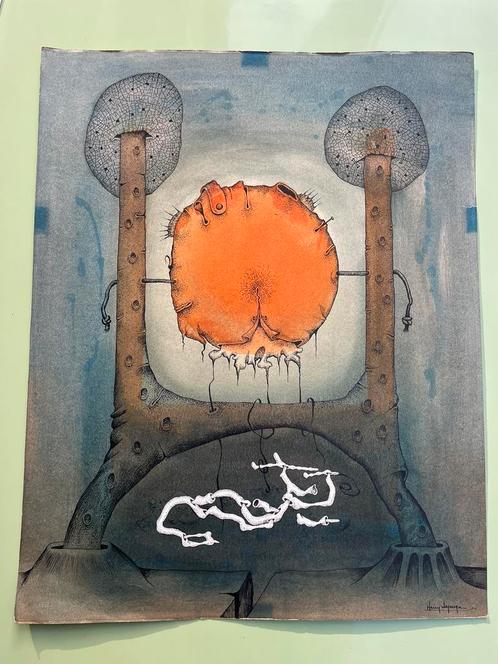 Peinture sur papier Henry Lejeune, Antiek en Kunst, Kunst | Schilderijen | Abstract, Ophalen of Verzenden