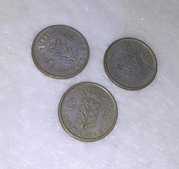 3 munten vintage België 5 franc 1949 1950 en 1964 beschikbaar voor biedingen