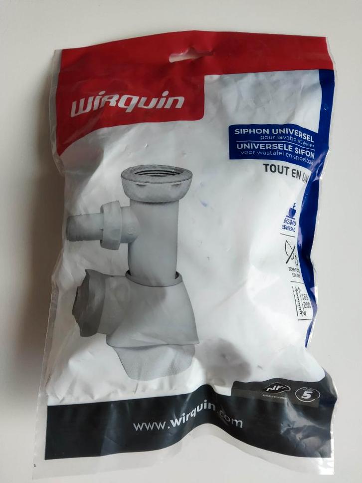 Siphon universel Wirquin neuf blanc, Bricolage & Construction, Sanitaire, Neuf, Lavabo, Enlèvement ou Envoi