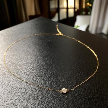 solitaire diamant ketting hanger  goud 18K beschikbaar voor biedingen