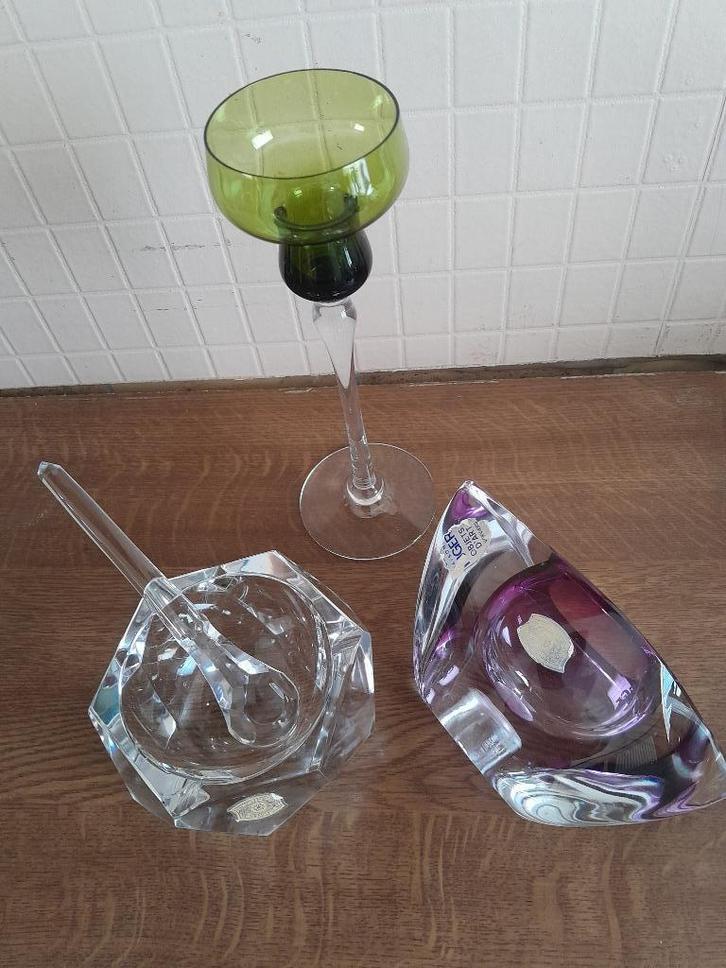 Val st Lambert 1 asbak + stamper en 2 kandelaars TBE, Antiek en Kunst, Curiosa en Brocante, Ophalen of Verzenden