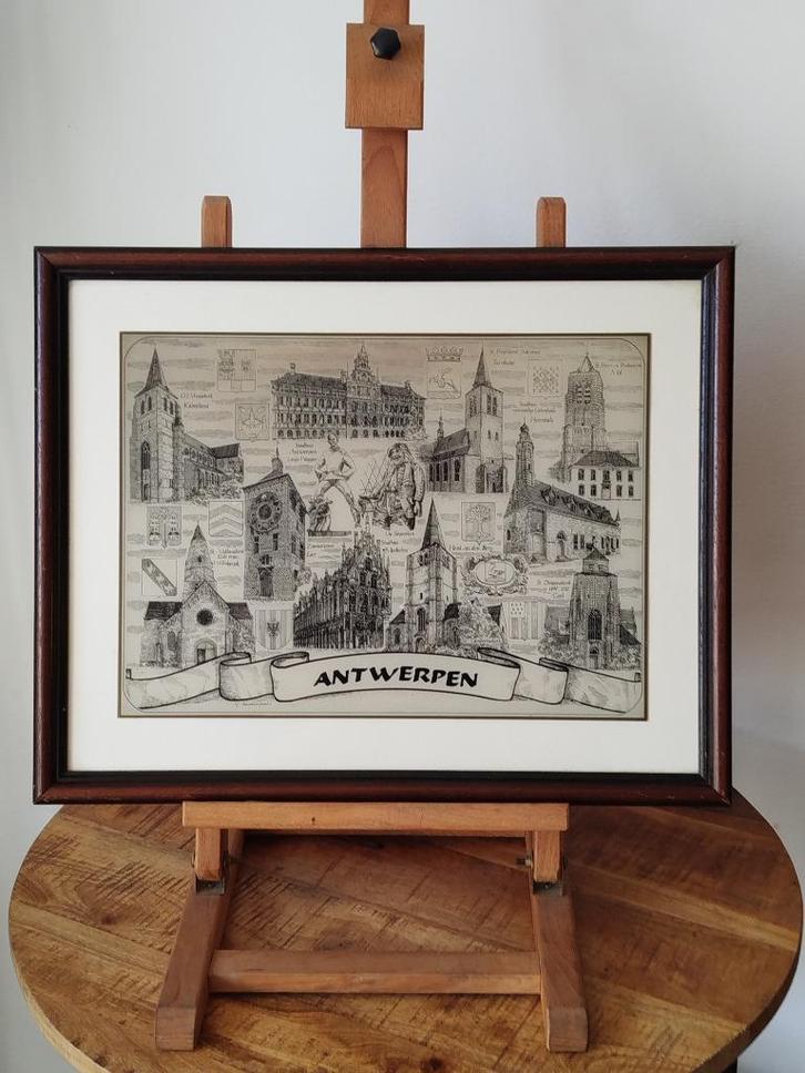 Glasgravure Gerard Swaenepoel – Antwerpen (bekende gebouwen), Antiek en Kunst, Kunst | Etsen en Gravures, Ophalen of Verzenden