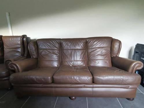 Lederen zetels 3zit en 2 x 1zit vintage 80s 90s style, Huis en Inrichting, Zetels | Zetels, Gebruikt, Driepersoons, Leer, Ophalen