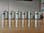 6 antieke voedselpotten in matte aluminium., Ophalen of Verzenden