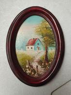 Een klein schilderijtje een landschap met huis een boom en p, Ophalen
