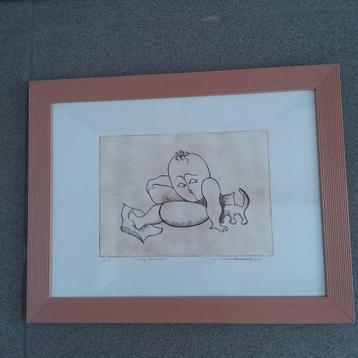 Ets: "Cosy Corner" ingelijst: 45 x 35,50 cm. beschikbaar voor biedingen