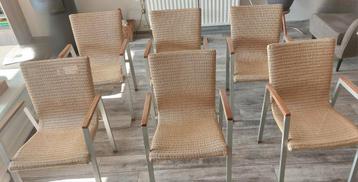 6 loom-stoelen aluminium, rotan, hout  beschikbaar voor biedingen
