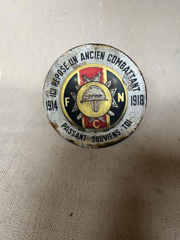 Plakaat in email - "ICI REPOSE UN ANCIEN COMBATTANT 1914", Collections, Objets militaires | Général, Armée de terre, Enlèvement ou Envoi