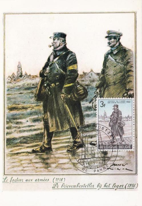 Kaart + idem postzegel -Brievenbesteller leger(1916) - 1968, Postzegels en Munten, Postzegels | Thematische zegels, Gestempeld