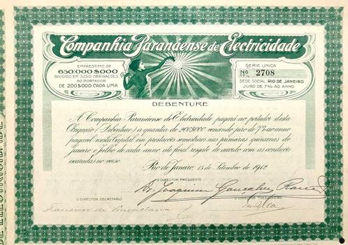 Companhia Paranaense de Electricidade 1912, Postzegels en Munten, Aandelen en Waardepapieren, Obligatie of Lening, Voor 1920, Ophalen of Verzenden