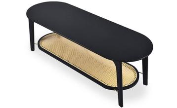 Neuve ! Belle Table Basse Noire en Bois et Cannage., Maison & Meubles, Tables | Tables de salon, Enlèvement, Neuf, Autres essences de bois