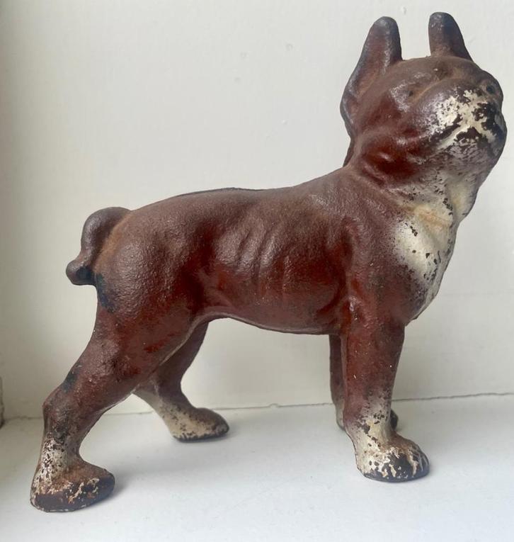 Vintage gietijzeren Boston Terrier hond = ca 1950 13x14x7 cm, Verzamelen, Beelden en Beeldjes, Gebruikt, Overige typen, Ophalen of Verzenden