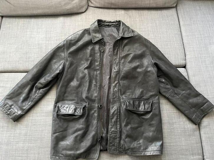 Vintage leren jas - zwart - heren - xxl, Kleding | Heren, Jassen | Zomer, Gedragen, Maat 56/58 (XL), Zwart, Ophalen