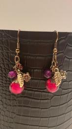 Oorbellen met goudkleurige en fuchsia kralen, Bijoux, Sacs & Beauté, Boucles d'oreilles, Enlèvement ou Envoi, Neuf, Rose, Pendantes