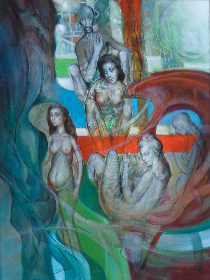 ROGER VAN BELLEGHEM / NAAKTE MENSEN / OLIEVERF DOEK 74x58cm, Antiek en Kunst, Kunst | Schilderijen | Modern, Ophalen