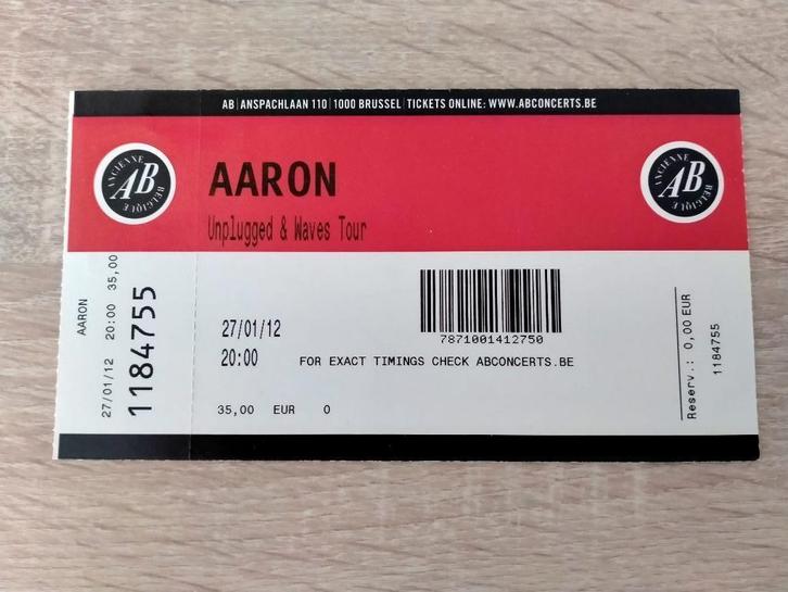 Concertticket Aaron Unplugged & Waves Tour” AB 27/1/2012, Verzamelen, Muziek, Artiesten en Beroemdheden, Gebruikt, Overige typen