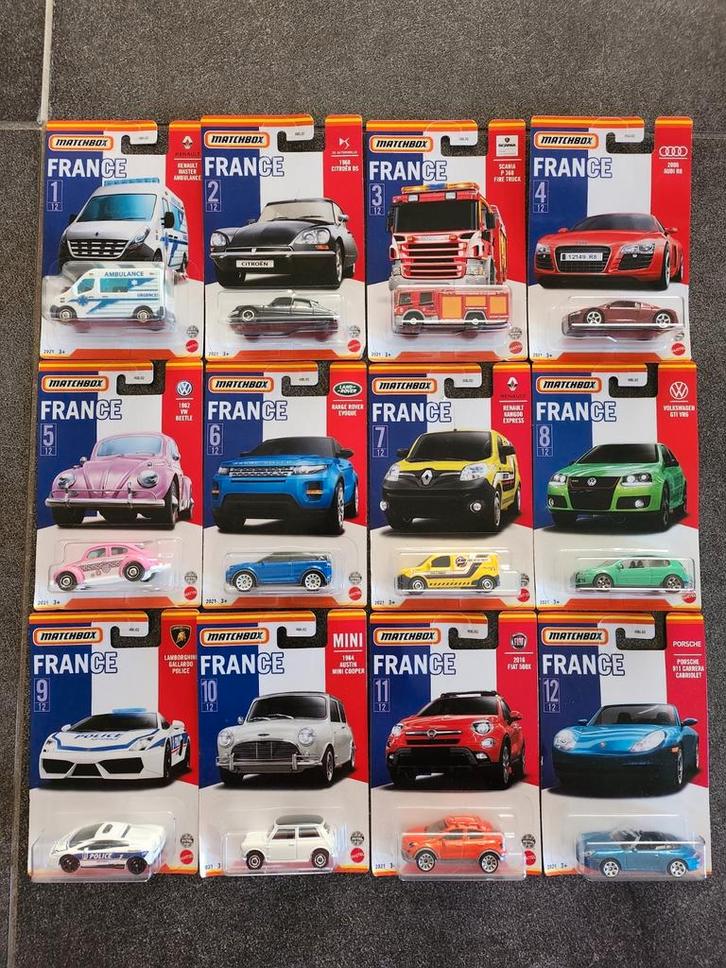 Matchbox Stars of France Reeks van 12 compleet uit 2021, Hobby en Vrije tijd, Modelauto's | Overige schalen, Nieuw, Ophalen of Verzenden