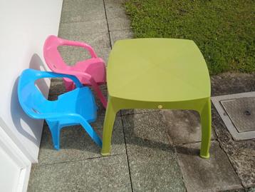 Tuin tafel & 2 stoelen, Tuin en Terras, Ophalen, Gebruikt, Vierkant, Kunststof