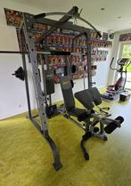 Banc de musculation avec poids et barres, Sport en Fitness, Gebruikt, Ophalen of Verzenden, Rug
