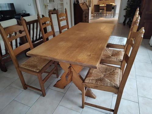 Geloogd massief eiken eethoek, Huis en Inrichting, Complete eetkamers, Zo goed als nieuw, 4 tot 6 stoelen, Ophalen