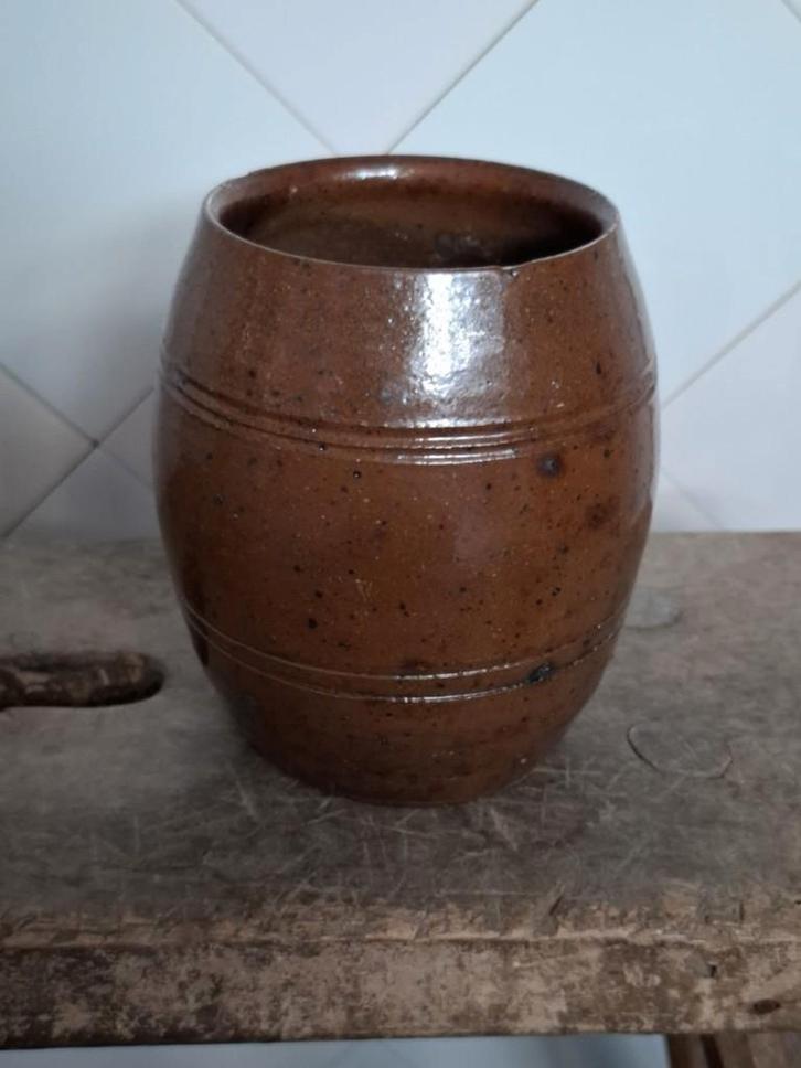 Oud bruin gres tonnetje, Antiquités & Art, Curiosités & Brocante, Enlèvement ou Envoi