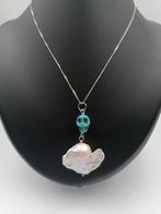 Pendentif perle d'eau douce et perle seklton turquoise., Avec pierre précieuse, Argent, Envoi, Blanc