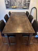 Table en bois rustique avec 6 chaises de salle à manger, Maison & Meubles, 150 à 200 cm, Cinq personnes ou plus, Enlèvement, Utilisé