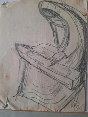 Tekening van Paul Joostens Voorovergebogen vrouw beschikbaar voor biedingen