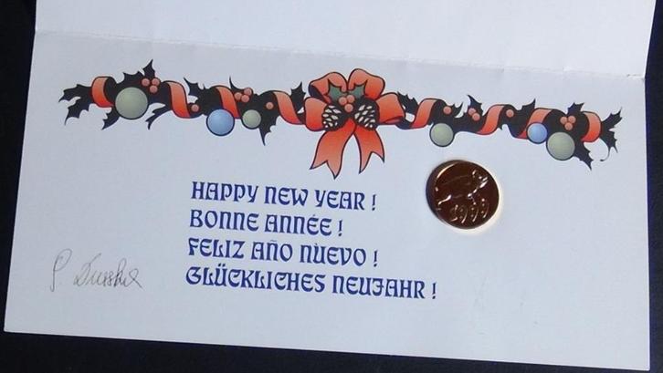 Wenskaart WIPA 1999 met munt, Postzegels en Munten, Munten | België, Losse munt, Ophalen of Verzenden