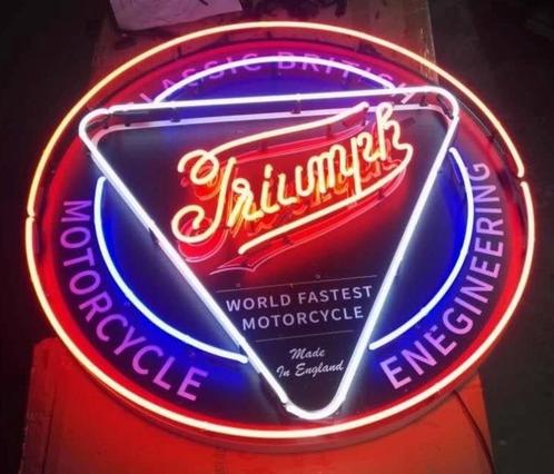 Grote Triumph motorcycle neon garage showroom decoratie, Collections, Marques & Objets publicitaires, Comme neuf, Table lumineuse ou lampe (néon)