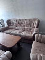 Lederen zetel 3 zit 2 zit 1 zit salon tafel, Ophalen, Gebruikt, Overige maten, Leer