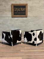 2 fauteuils in koeienleder en fluweelstof / prijs per stoel, Huis en Inrichting, 100 tot 125 cm, 75 tot 100 cm, Exclusief, Ophalen of Verzenden