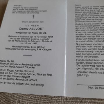 BP Danny Aelvoet - 1961 - ongeval Nürburgring  Adenau. 1997. beschikbaar voor biedingen