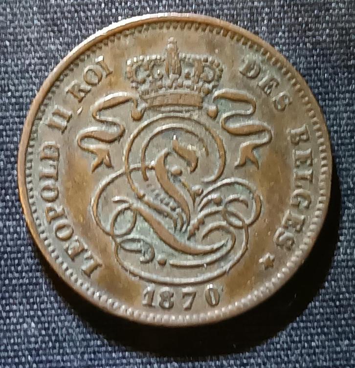 2 cent 1870 FR (bijna geen manen) - Leopold II, Postzegels en Munten, Munten | België, Losse munt, Verzenden