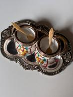 Limoges porseleinen potjes op verzilverd schaaltje, Antiek en Kunst, Antiek | Porselein, Ophalen