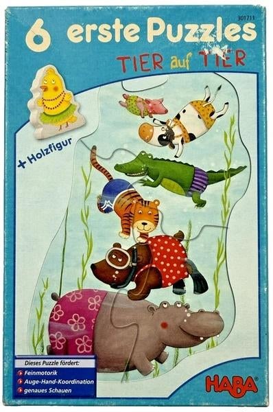 Haba 6 : premiers puzzles : motricité complète d'un animal à, 2 à 4 ans, Comme neuf, Moins de 10 pièces, En bois