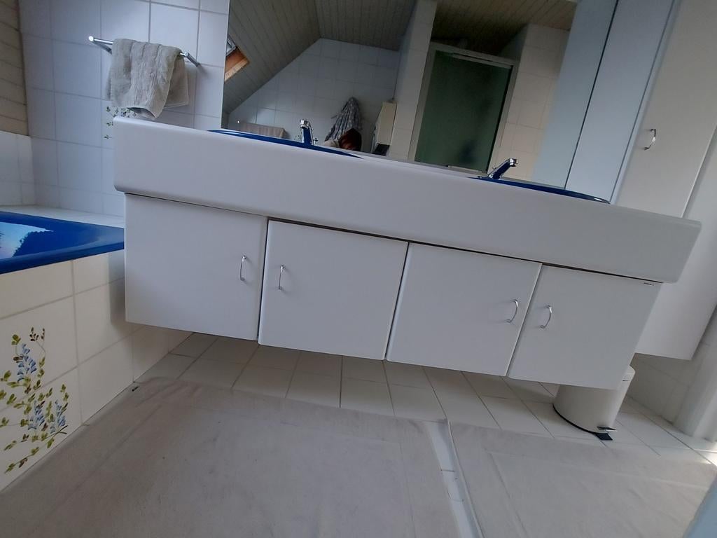 Meuble de salle de bain avec 2 vasques, miroir et éclairage, Maison & Meubles, Enlèvement, Utilisé, Meuble lavabo