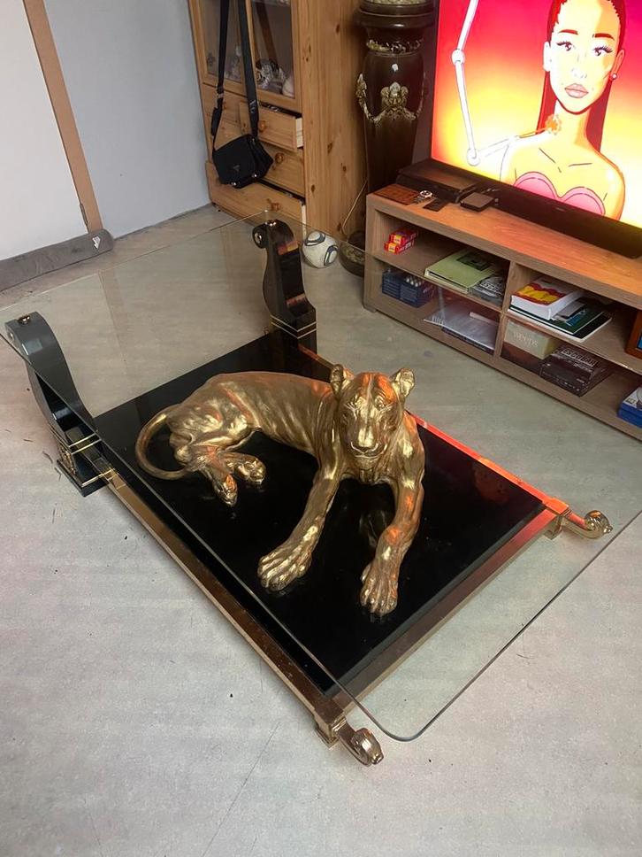 Luxurious Piano Black Designer Coffe Table Gold Leaf Panther, Maison & Meubles, Tables | Tables de salon, Comme neuf, Enlèvement