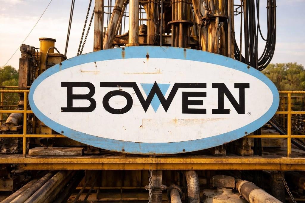 Stoer ovaal Amerikaans industrieel design emaille bord BOWEN, Verzamelen, Merken en Reclamevoorwerpen, Gebruikt, Reclamebord, Ophalen